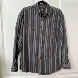 Vintage Eddie Bauer Shirt Mens L Sonoma Heathers Stripe Button Down Neutral